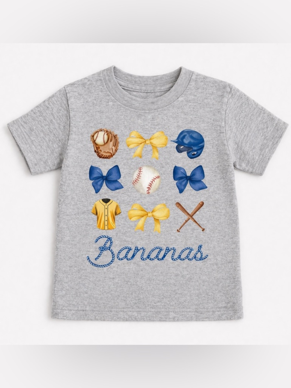 NWT Savannah Bananas Bow Baby Toddler Shirt, 18M, Sport Grey